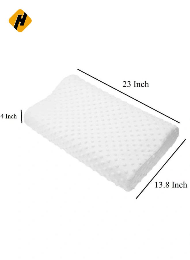 Cervical Orthopedic Memory Foam Pillow Standard Size Neck & Back Support Pillow for Sleeping with Removable Zipper Cover (23” L x 13.8” W x 4” H | Color: White | 2pcs Set