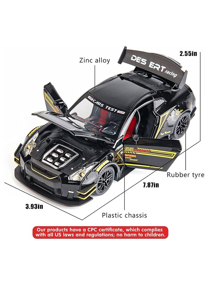 1:24 Scale Door Openable Simulation GTR R35 Sports Diecast Zinc Alloy Pull Back Collectible Toy Car with Sound and Light