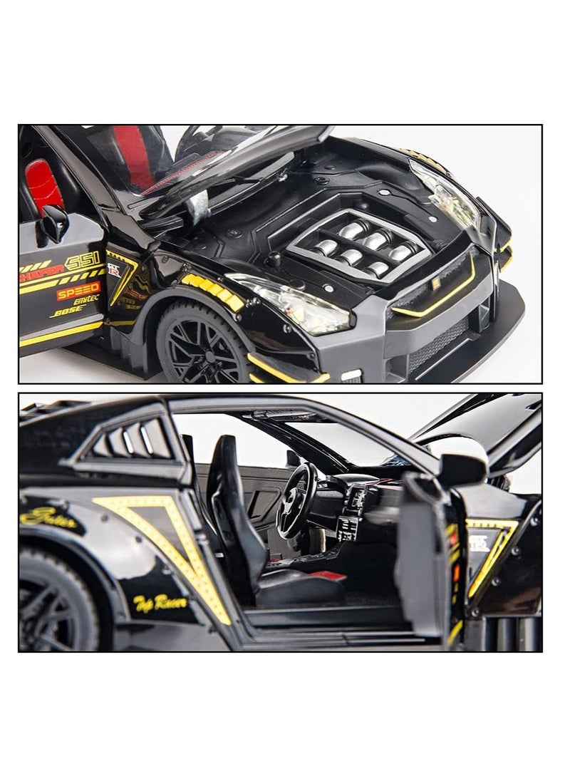 1:24 Scale Door Openable Simulation GTR R35 Sports Diecast Zinc Alloy Pull Back Collectible Toy Car with Sound and Light