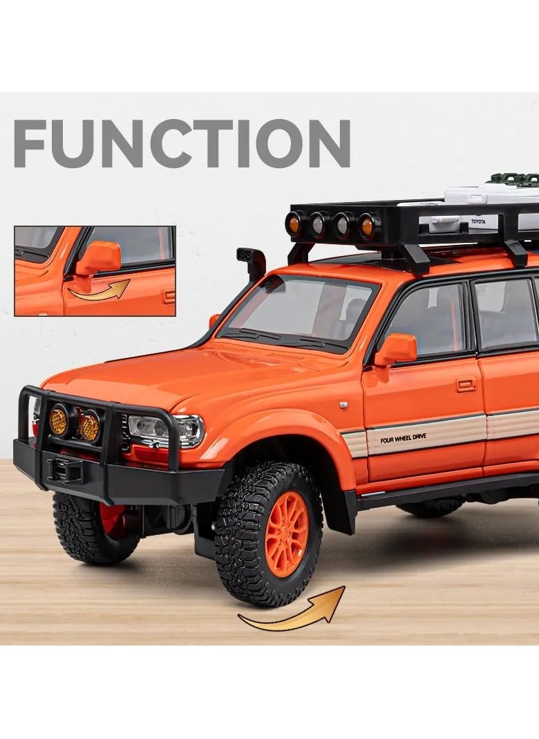 1: 24 Scale Land Cruiser LC80 Model Car Toy, Alloy Diecast 6 Doors Openable Vehicle with Light Sound, Pullback Off-road Vintage Car