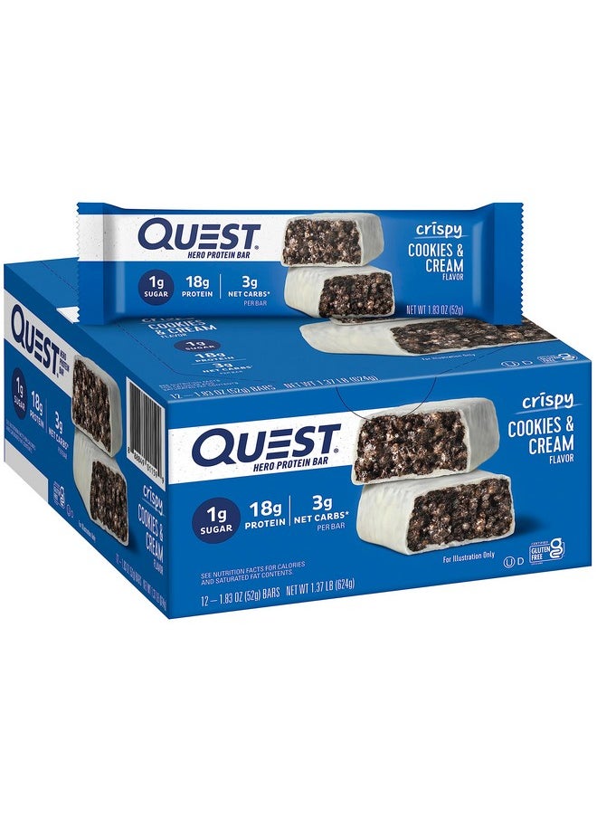 Crispy Cookies & Cream Hero Protein Bar 18G Protein 1G Sugar 3G Net Carb Gluten Free Keto Friendly 12 Count