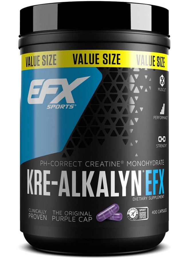 EFX Sports Kre-Alkalyn EFX | pH Correct Creatine Monohydrate Pill Supplement | Strength, Muscle Growth & Performance | 200 Servings, 400 Capsules