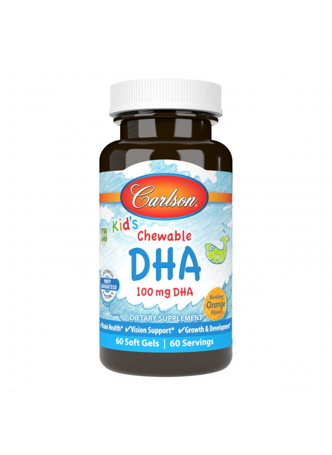 Carlson - Kid's Chewable DHA, 100 mg DHA, Brain & Vision Function, Growth & Development, Orange, 60 Chewable Softgels