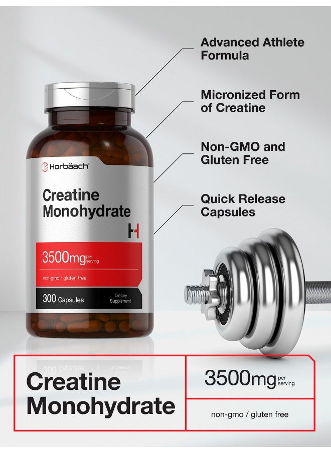 Horbäach Creatine Monohydrate Capsules | 3500mg | 300 Count | Non-GMO and Gluten Free Supplement