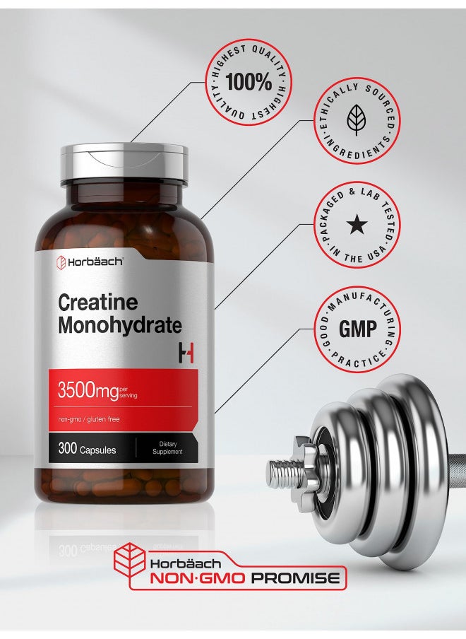 Horbäach Creatine Monohydrate Capsules | 3500mg | 300 Count | Non-GMO and Gluten Free Supplement