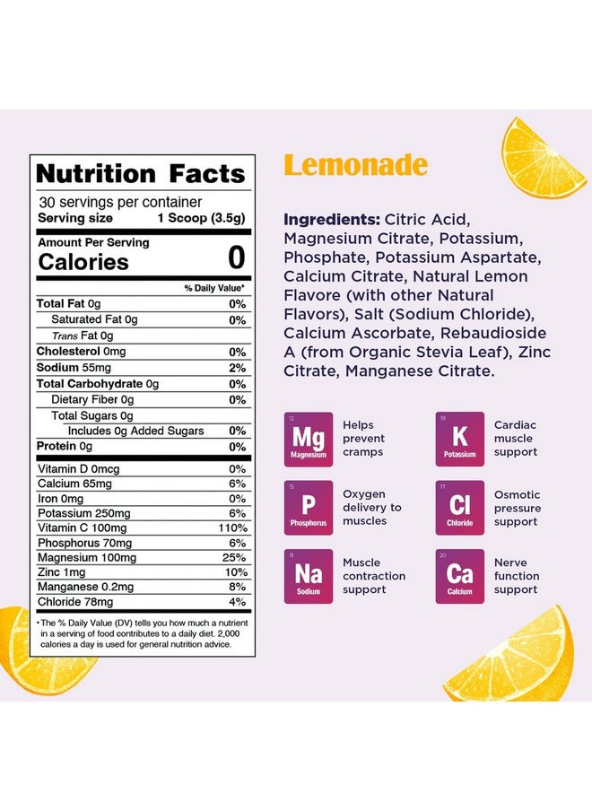 Electrolyte Hydration Drink Mix Lemonade 30 Serving Tub Sugarfree 0 Calories 0 Carbs Glutenfree Keto Nongmo With Magnesium Potassium Calcium