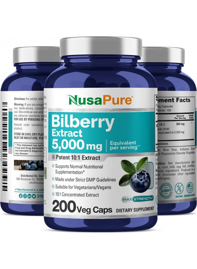Nusapure Bilberry Extract 5,000Mg 200 Vegetarian Caps (Non Gmo, Vegan)