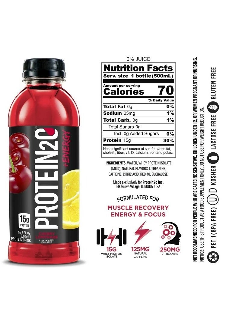 Protein20 Protein Infused Water + Energy 500ml Cherry Lemonade Flavor Pack of 12