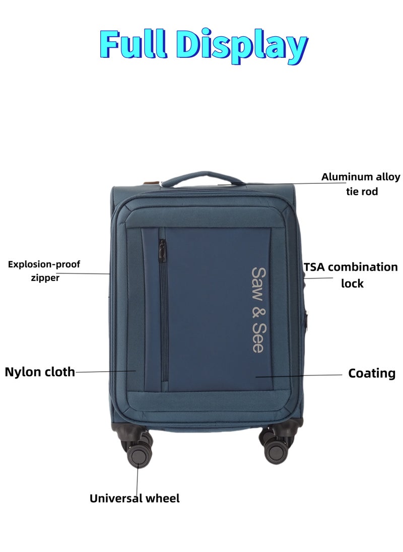 Saw&See 3-Piece Nylon Waterproof Fabric Swivel Luggage Trolley Set 20/24/28 Inch Blue