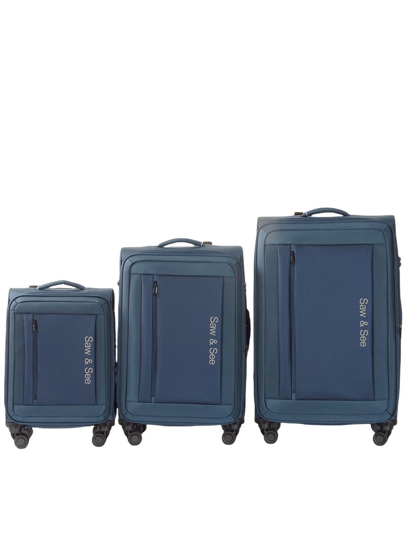 Saw&See 3-Piece Nylon Waterproof Fabric Swivel Luggage Trolley Set 20/24/28 Inch Blue