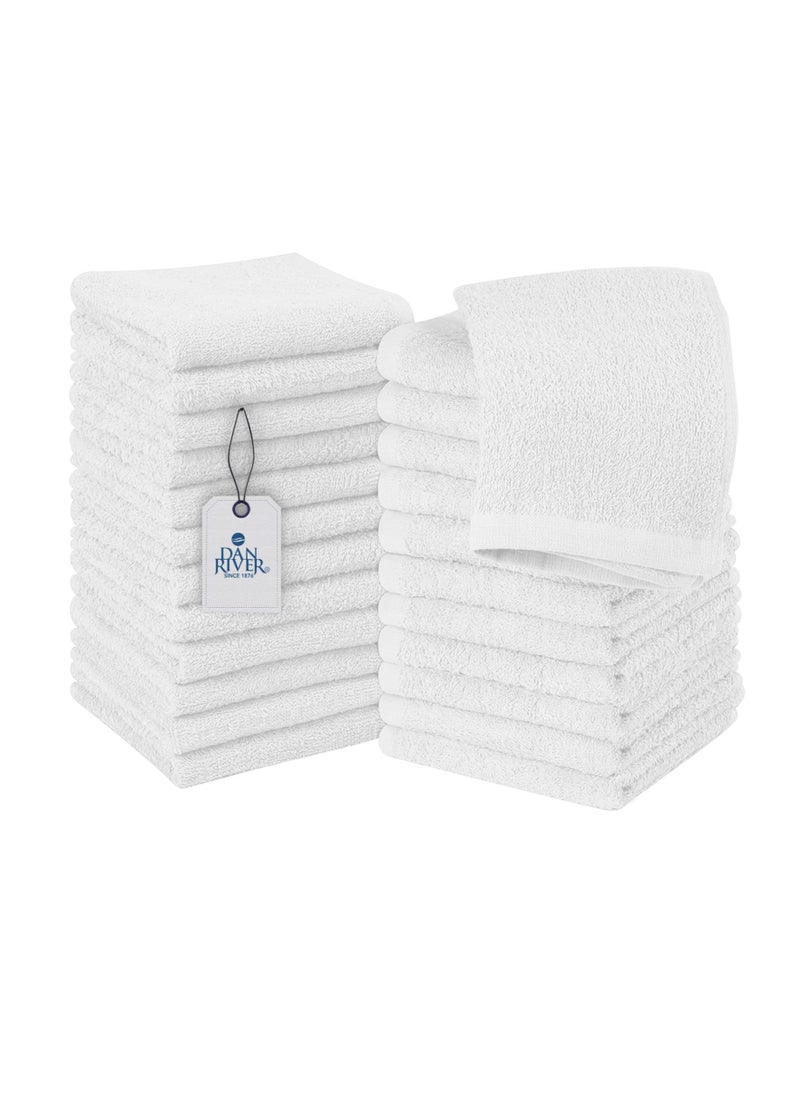 DAN RIVER 100% Cotton Washcloths 24 Pack Premium Quality Face and Body Cloth, Quick Dry Essential Towels for Bathroom, Hand, Kitchen & Cleaning, Baby Washcloths | 12X12 in | 400 GSM | White