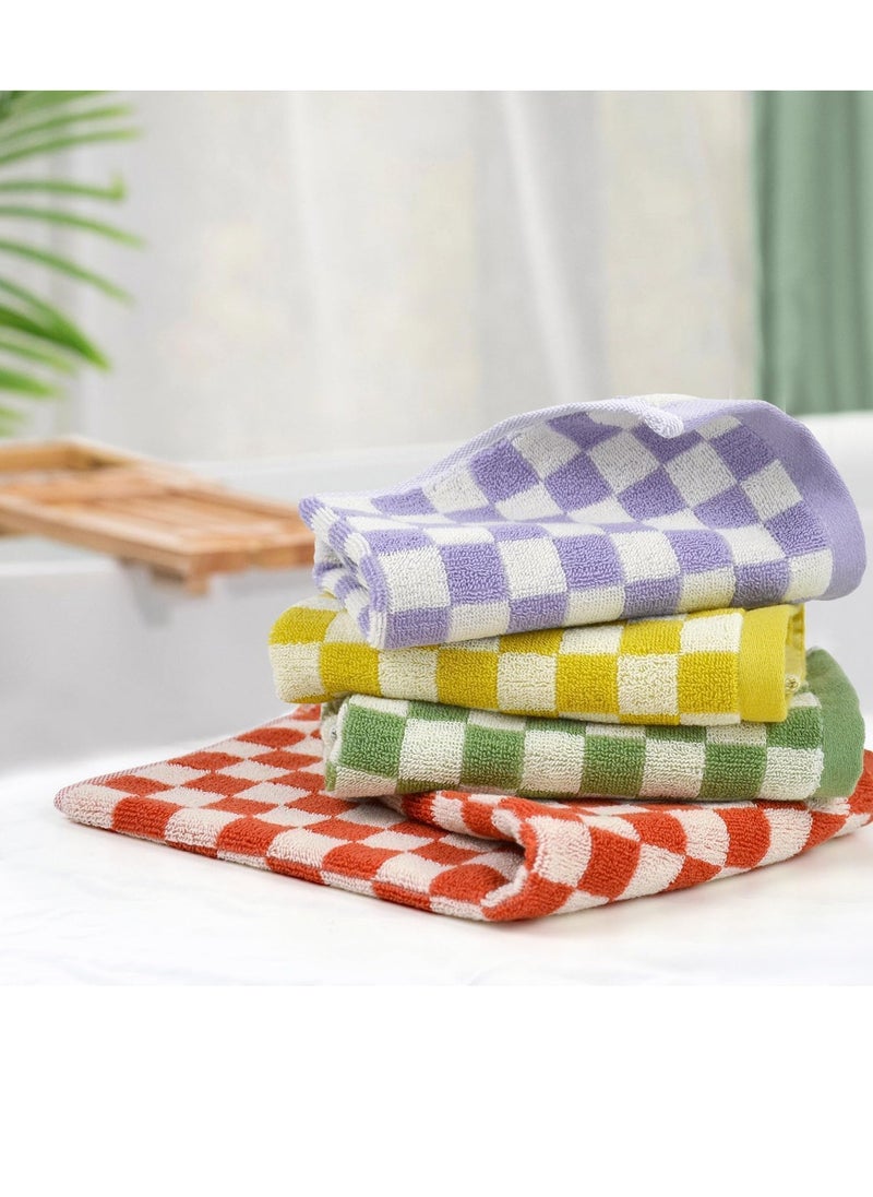 Wash Cloths Cotton Checkered 4 Pack 4 Colors - Bathroom Washcloths for Face Body, 13 x 13 Inches Daily Cleansing Towels