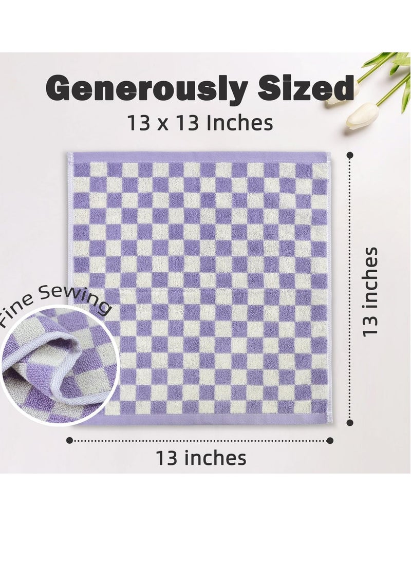 Wash Cloths Cotton Checkered 4 Pack 4 Colors - Bathroom Washcloths for Face Body, 13 x 13 Inches Daily Cleansing Towels