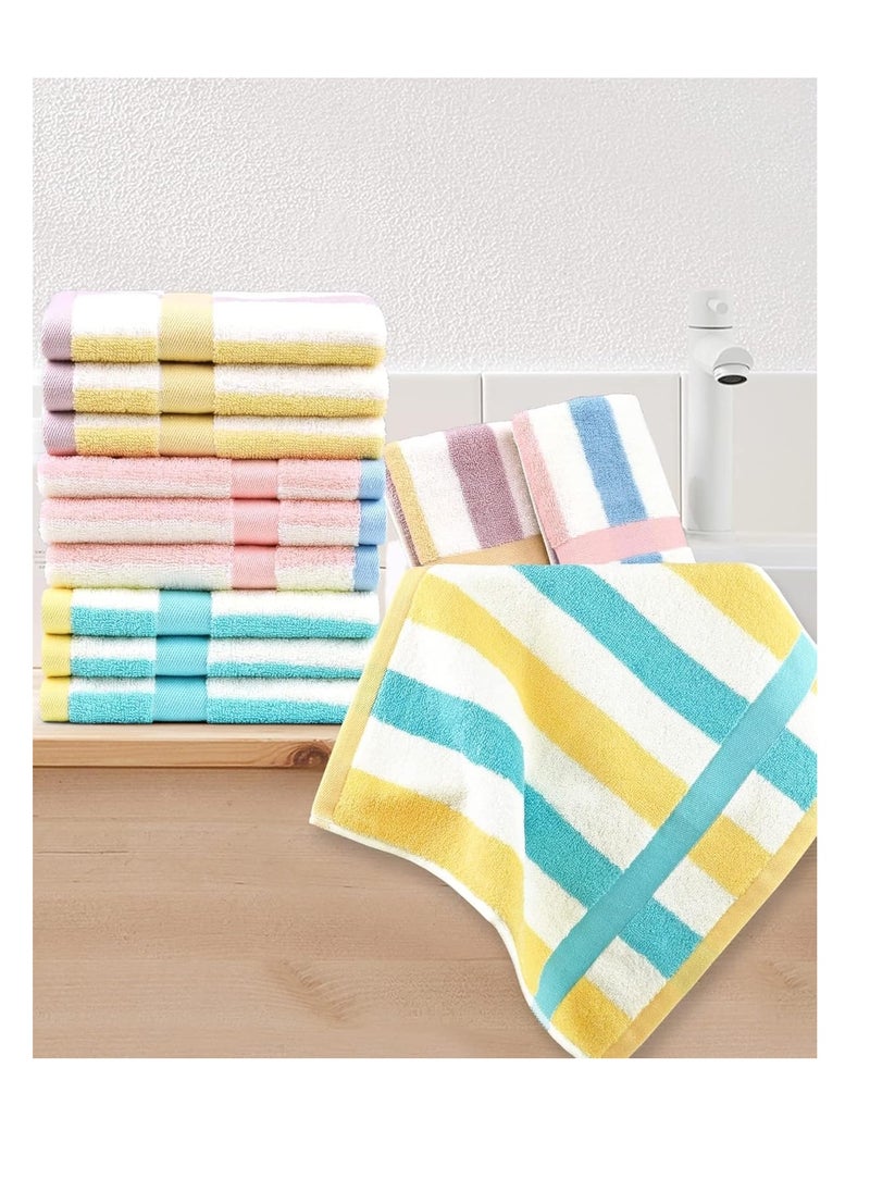 Jacquotha Cotton 12 Pack Striped Washcloths, 13 x 13 Inches, 3 Colors - Face and Body Cleansing Towels