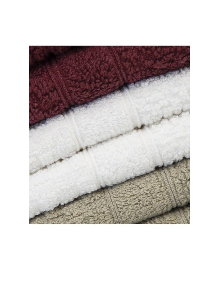 PH Pleasant Home Wash Cloths Set - 12 Pack (12” x 12”) – 509 GSM- 100% Ring Spun Cotton Wash Cloth - Super Soft and Highly Absorbent Face Towels (Maroon, White & Tan, Checker Design)