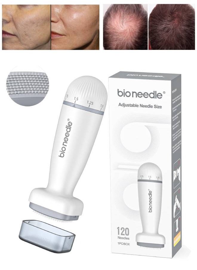 Derma Stamp 120 Adjustable pin Dial Derma stamp Professional Microneedling Pen for Women and Men for Hair Growth Skin Care Beard Growth Stainless Steel Micro Needling Derma Stamp 0 to 2