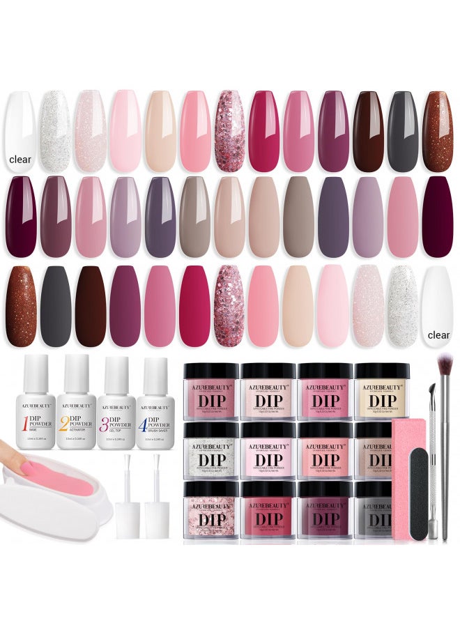 29 Pieces Dip Powder Nail Kit Starter, 20 Colors Clear Nude Pink Brown Glitter All Season Acrylic Dipping Powder System Essential Liquid Set with Top/Base Coat Activator for French Nail Manicure DIY Salon Women Gift