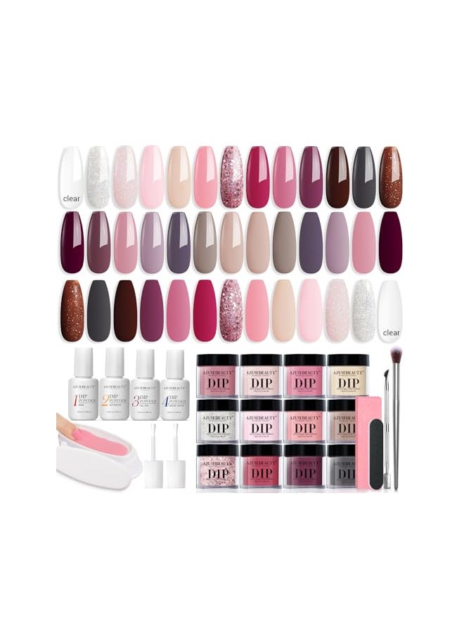 29 Pieces Dip Powder Nail Kit Starter, 20 Colors Clear Nude Pink Brown Glitter All Season Acrylic Dipping Powder System Essential Liquid Set with Top/Base Coat Activator for French Nail Manicure DIY Salon Women Gift