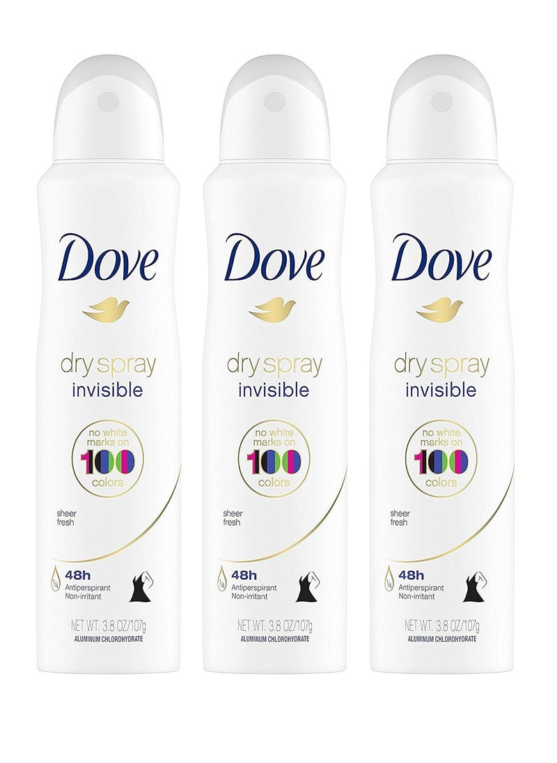 Dove Dry Spray Antiperspirant - Invisible - Sheer Fresh - Net Wt. 3.8 OZ (107 g) Per Can - Pack of 3 Cans