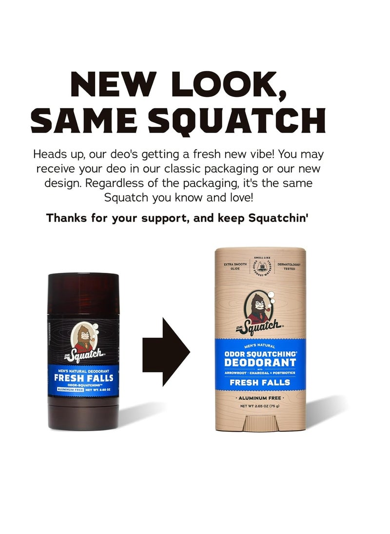 Dr. Squatch Natural Deodorant for Men 3 Pack Fresh Falls – Odor-Squatching Men's Deodorant Aluminum Free (2.65 oz, 3 Pack)