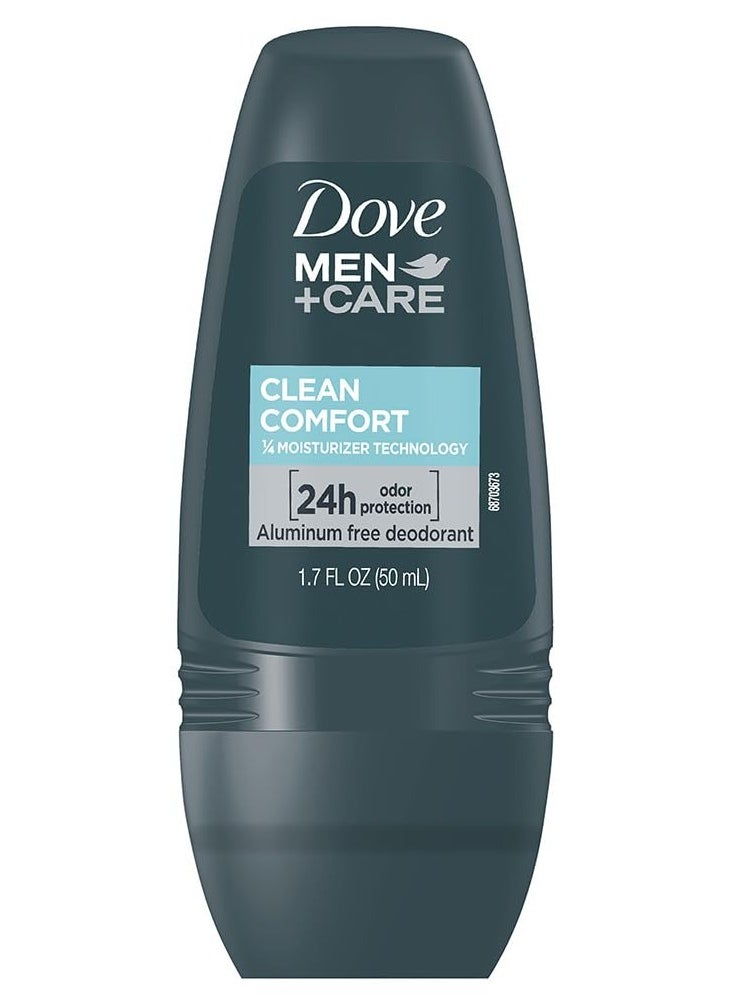 Dove Men+Care Clean Comfort Roll on Deodorant, Aluminum Free, For All Day Underarm Odor Protection, 4-Pack, 1.7 Fl Oz Each, 4 Bottles