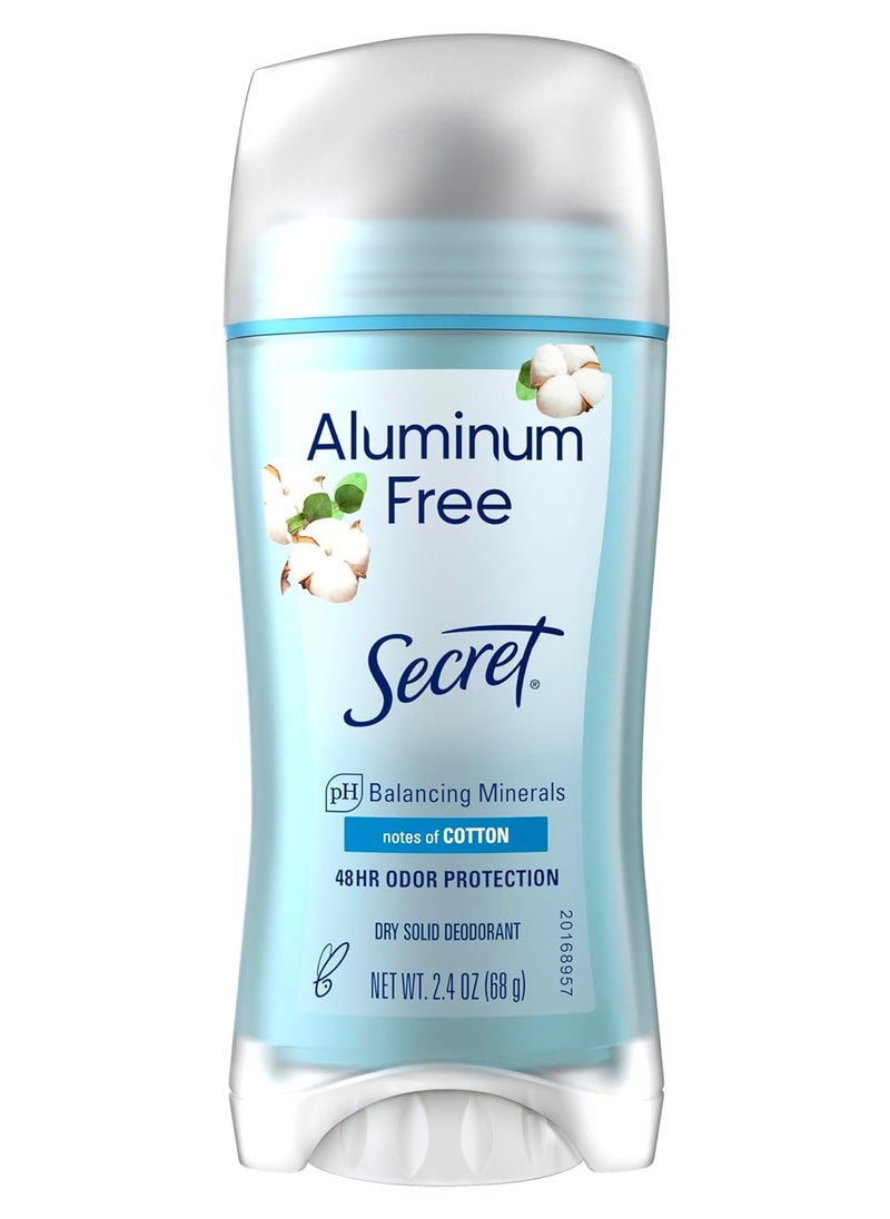 Secret Deodorant Aluminum Free for Women, 48hr Odor Protection, Free of Parabens Dyes Talc & Baking Soda, Cotton Scent, 2.4 oz