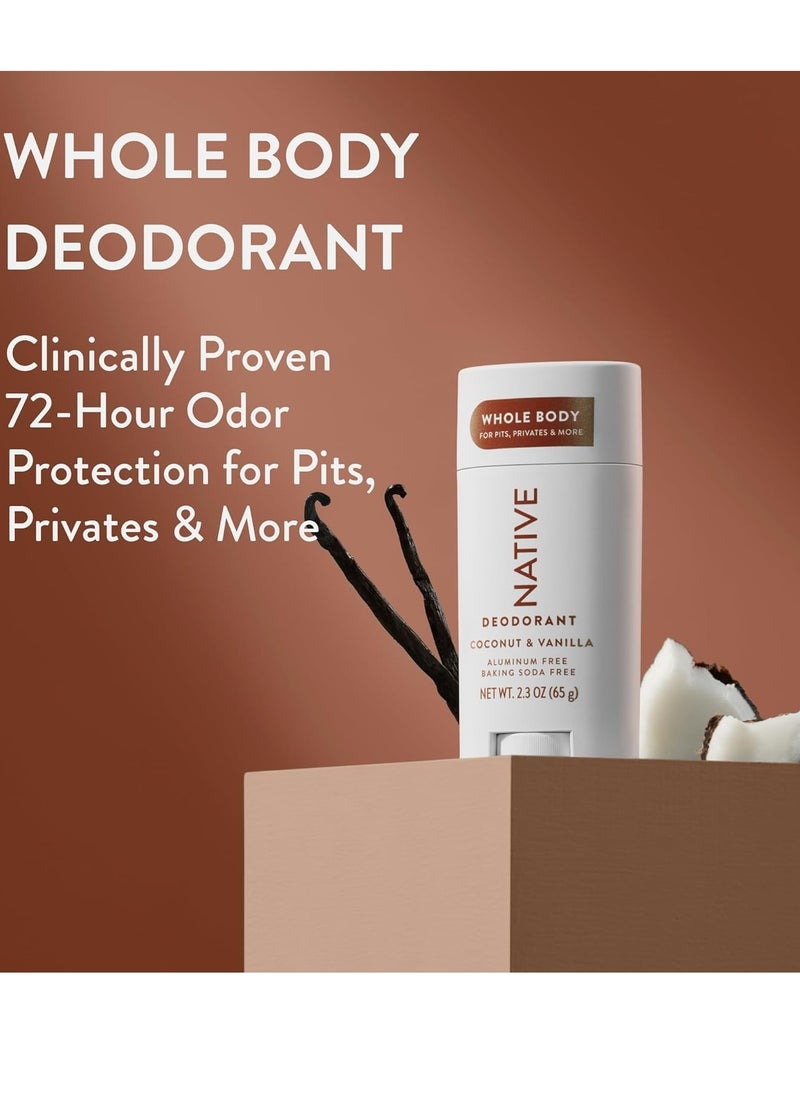 Native Whole Body Deodorant Stick Contains Naturally Derived Ingredients, Deodorant for Men and Women | 72 Hour Odor Protection, Aluminum Free with Coconut Oil and Shea Butter | Coconut & Vanilla