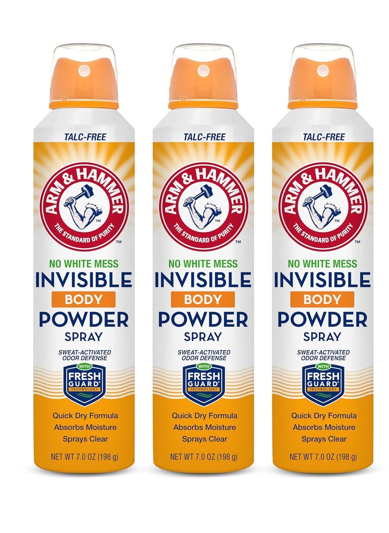 Arm & Hammer Invisible Body Powder Spray, Clear Talc-Free Body Odor & Sweat Control for Men & Women, Spray Body Powder for Women and Men, Arm and Hammer Body Spray Powder, 7 Oz (3 Pack)