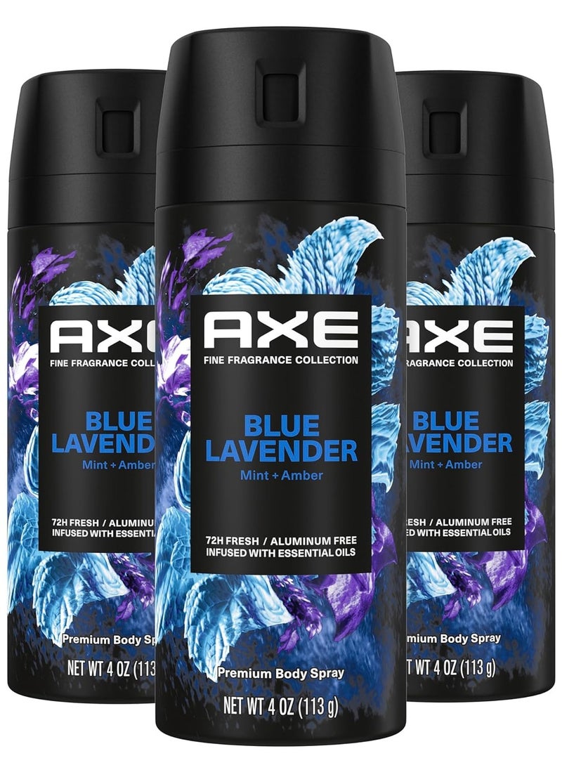 AXE Fine Fragrance Collection Premium Deodorant Body Spray for Men Blue Lavender 3 Count with 72H Odor Protection and Freshness Infused with Lavender, Mint, and Amber Essential Oils 4 oz