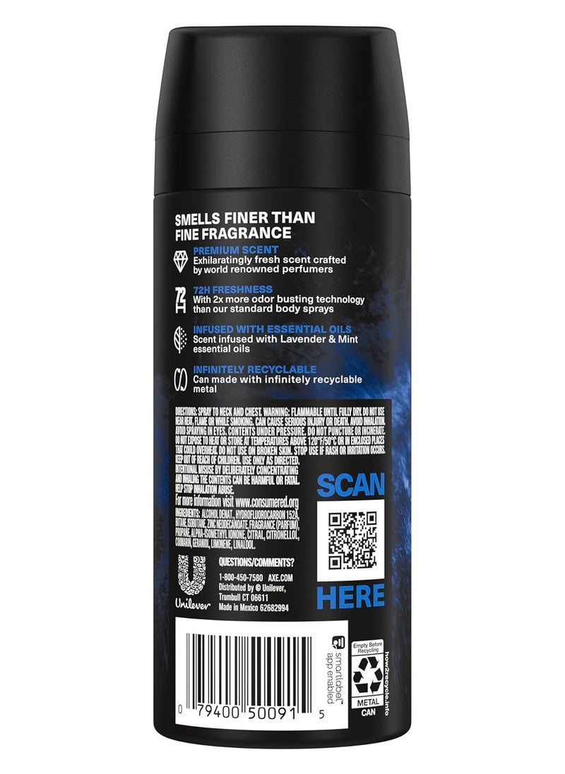 AXE Fine Fragrance Collection Premium Deodorant Body Spray for Men Blue Lavender 3 Count with 72H Odor Protection and Freshness Infused with Lavender, Mint, and Amber Essential Oils 4 oz