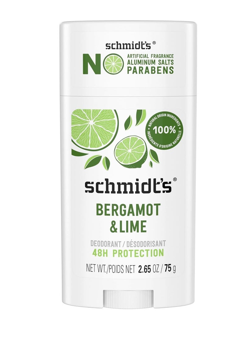 Schmidt's Aluminum Free Natural Deodorant for Women and Men, Bergamot and Lime with 24 Hour Odor Protection, Certified Natural, Vegan, Cruelty Free, 2.65 oz