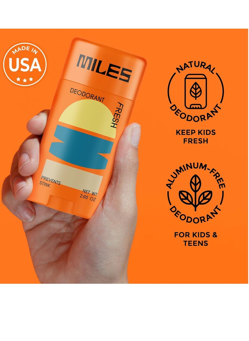 Miles Kids Deodorant for Boys and Girls - Aluminum Free Deodorant for Kids and Teens, Natural, Hypoallergenic, Made in USA - Fresh Scent, 1-Pack