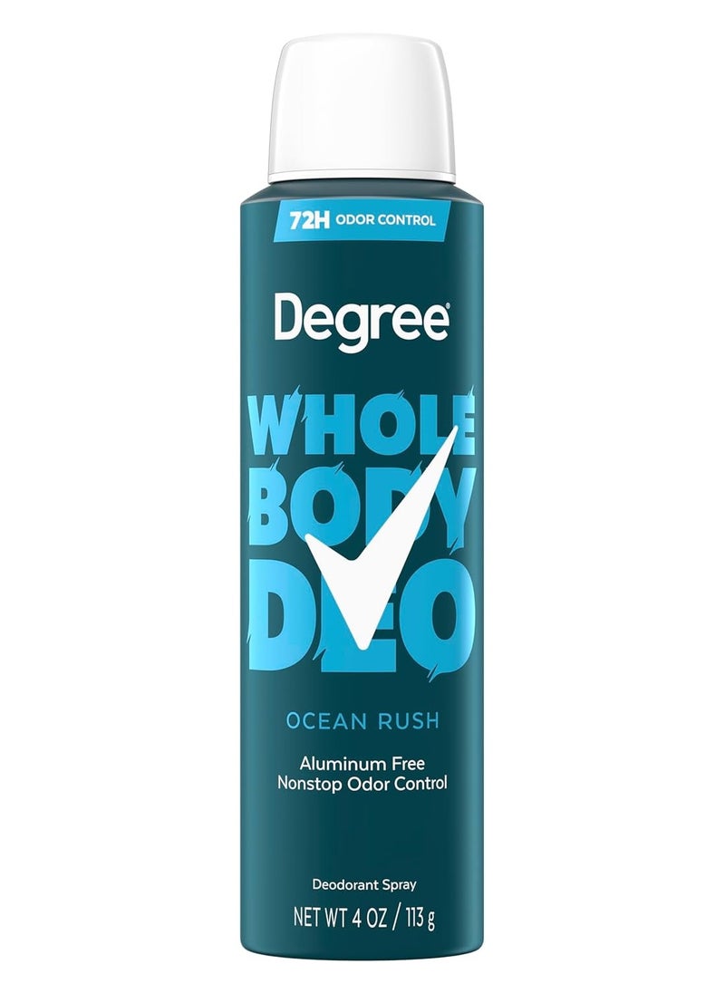 Degree Men Whole Body Deodorant Spray for Men Ocean Rush Aluminum Free 72H Odor Protection 4 oz