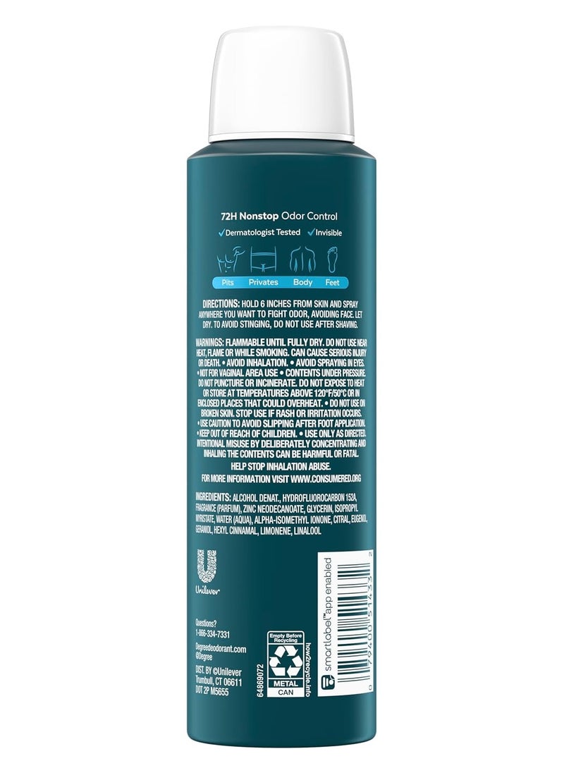 Degree Men Whole Body Deodorant Spray for Men Ocean Rush Aluminum Free 72H Odor Protection 4 oz