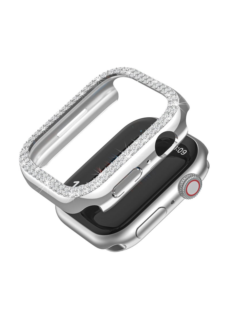 Silver Double Row Diamond Hollow For Apple Watch Ultra-49mm Aluminum Alloy Protective Case, Hard Protective Case, Shockproof