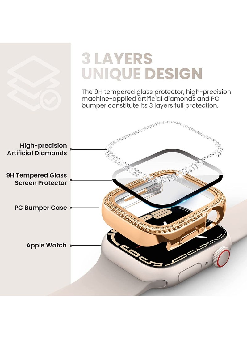 Silver Double Row Diamond Hollow For Apple Watch Ultra-49mm Aluminum Alloy Protective Case, Hard Protective Case, Shockproof