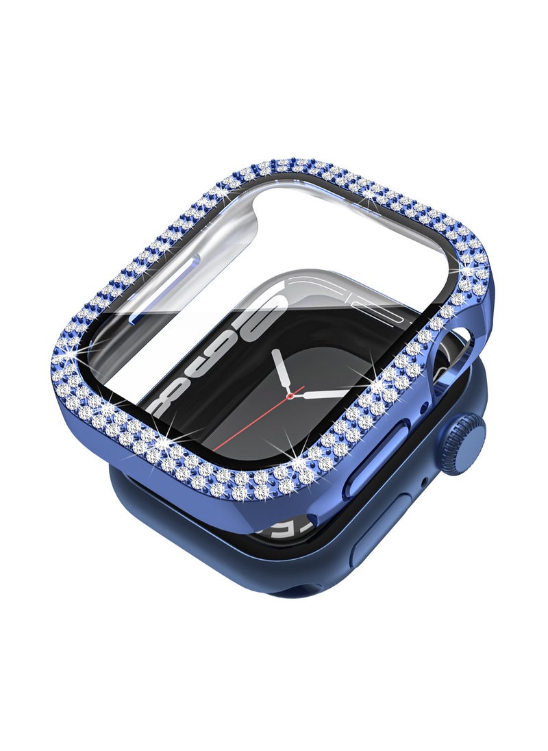 Dark Blue {Double Diamond + Tempered Film} Suitable For Apple Watch 45mm (7/8/9 Generations Universal) Hard Protective Case, Shockproof