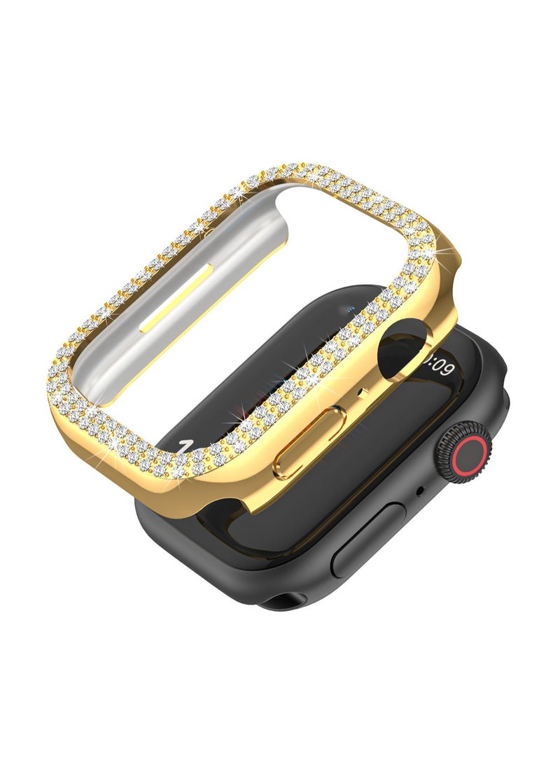 Gold Double Row Diamond Hollow For Apple Watch 44mm (456/Se Universal) Hard Protective Case, Shockproof