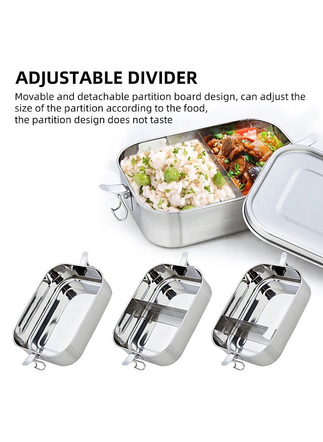 304 Stainless Steel Lunch Container, 2 Compartment Metal Lunch Container, Metal Bento Box for Kids and Adults, 800ML, Dishwasher Safe