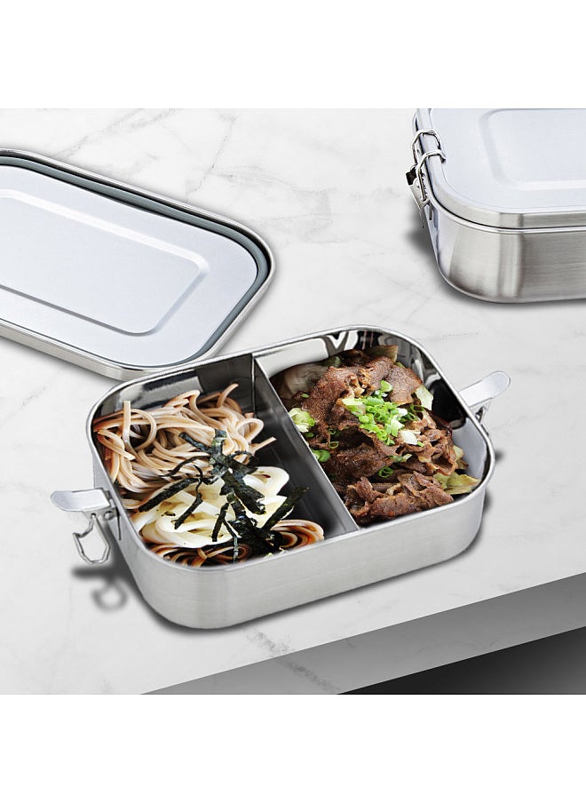 304 Stainless Steel Lunch Container, 2 Compartment Metal Lunch Container, Metal Bento Box for Kids and Adults, 800ML, Dishwasher Safe