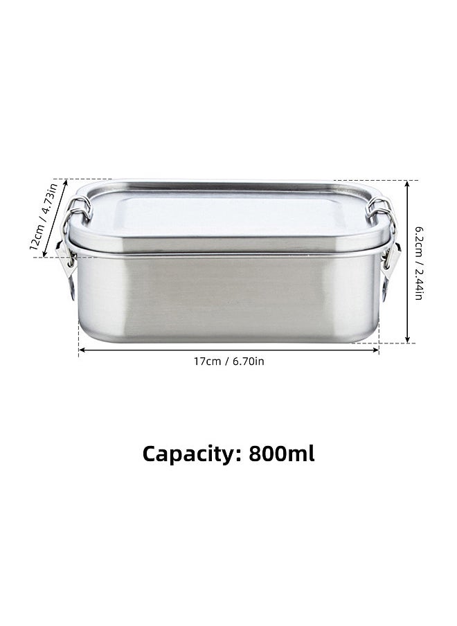 304 Stainless Steel Lunch Container, 2 Compartment Metal Lunch Container, Metal Bento Box for Kids and Adults, 800ML, Dishwasher Safe