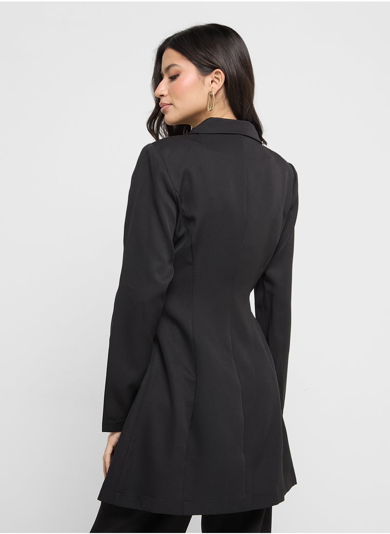 Cinched Waist Longline Blazer