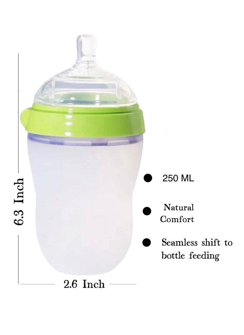 Baby Feeding Milk Bottle, Infant, Newborn Baby, Extra Soft, Easy To Squeeze, 8Oz 250 ML, Natural Comfort, Anti-Colic, Gravity Ball (Green)