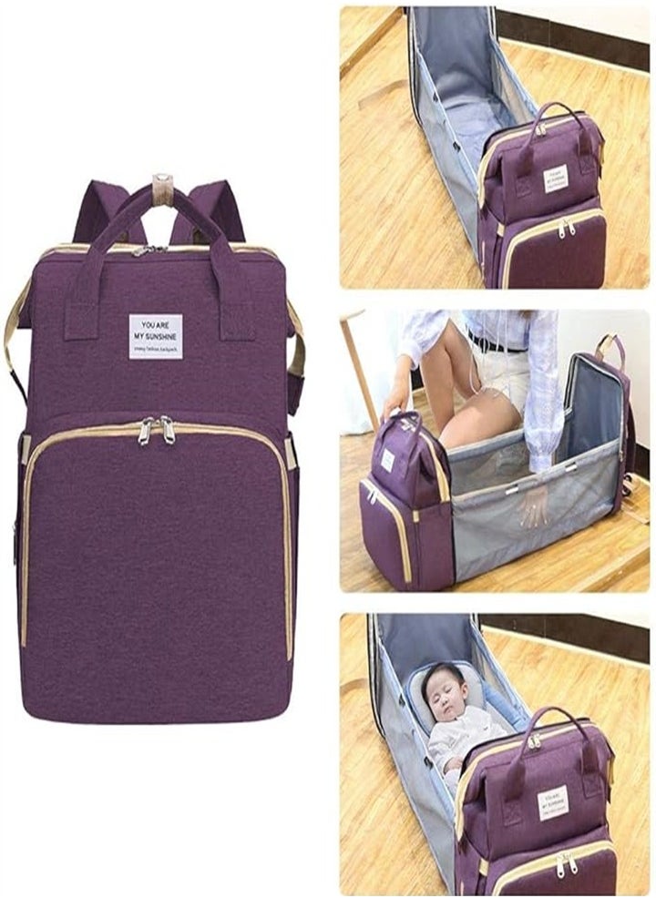 4 in 1 Diaper Bag, Multifunctional Portable, Diaper Changing Station, Mommy Bag, Baby Backpack, Convertible Lightweight Baby, Diaper Bag Crib