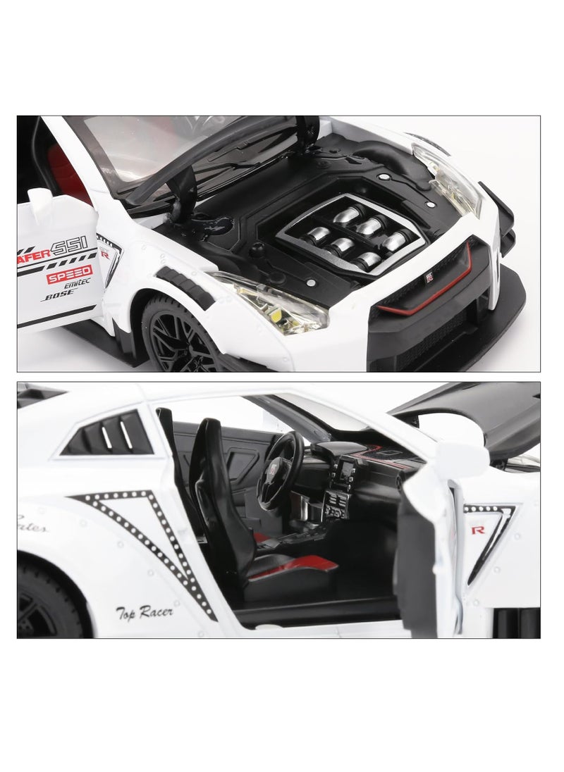 1:24 Scale Door Openable Simulation GTR R35 Sports Diecast Zinc Alloy Pull Back Collectible Toy Car with Sound and Light