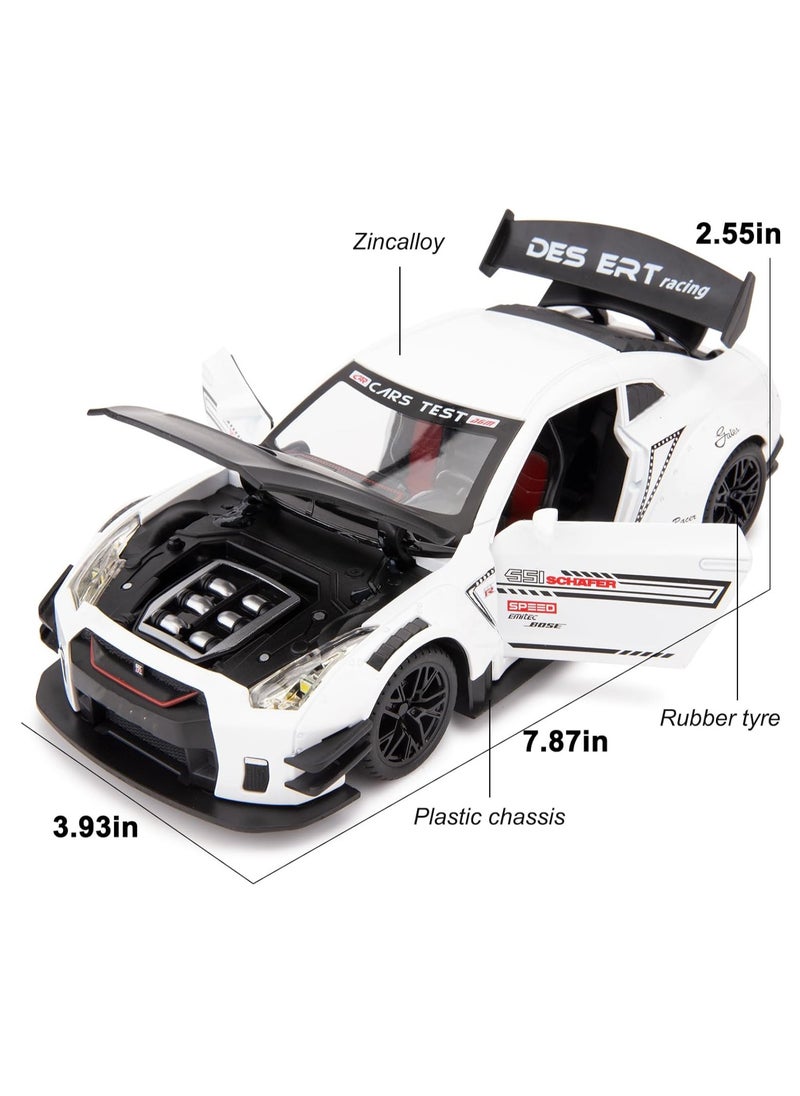 1:24 Scale Door Openable Simulation GTR R35 Sports Diecast Zinc Alloy Pull Back Collectible Toy Car with Sound and Light