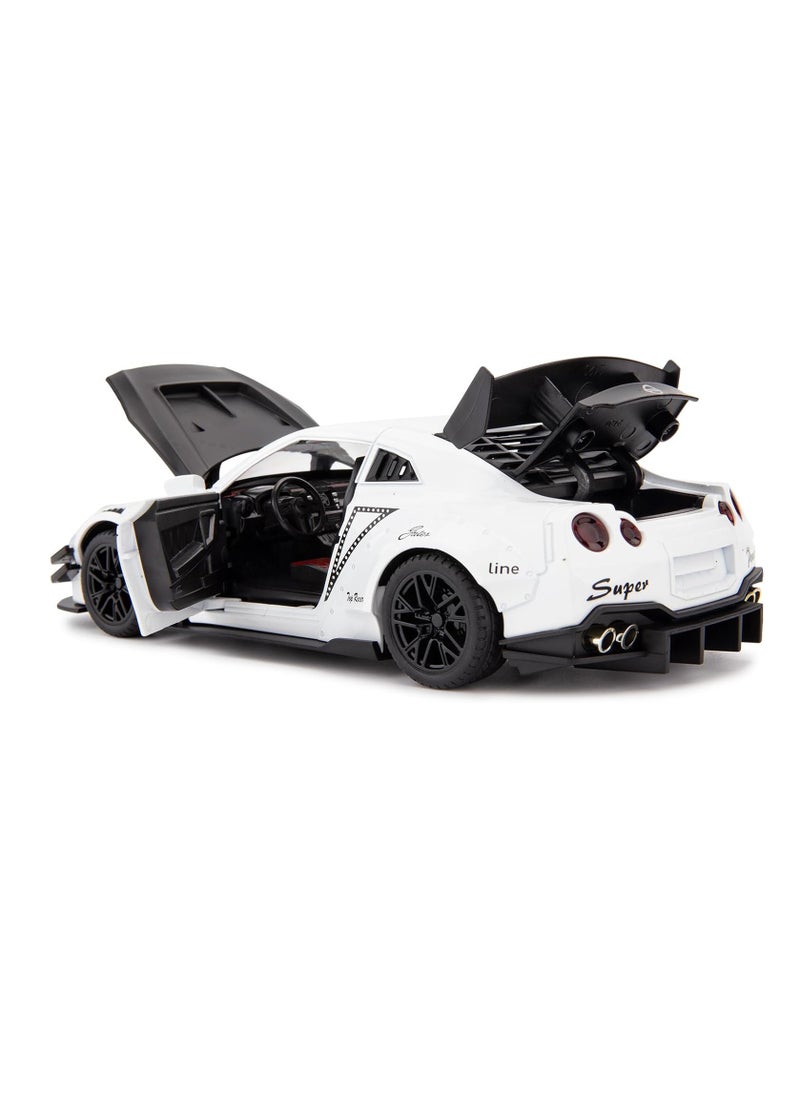 1:24 Scale Door Openable Simulation GTR R35 Sports Diecast Zinc Alloy Pull Back Collectible Toy Car with Sound and Light