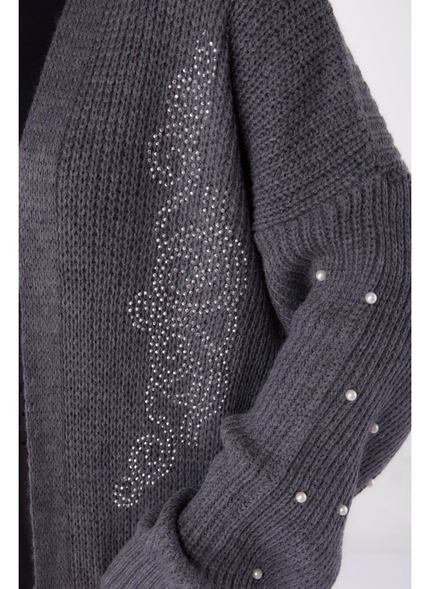 Plain Medium Women's Smoke Pearl Knitted Cardigan - 26453