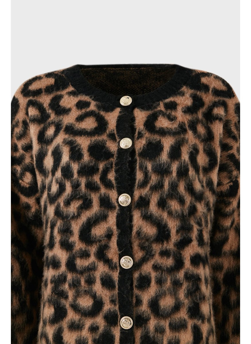 Standard Fit Leopard Soft Texture Cardigan Women's Cardigan 4614504