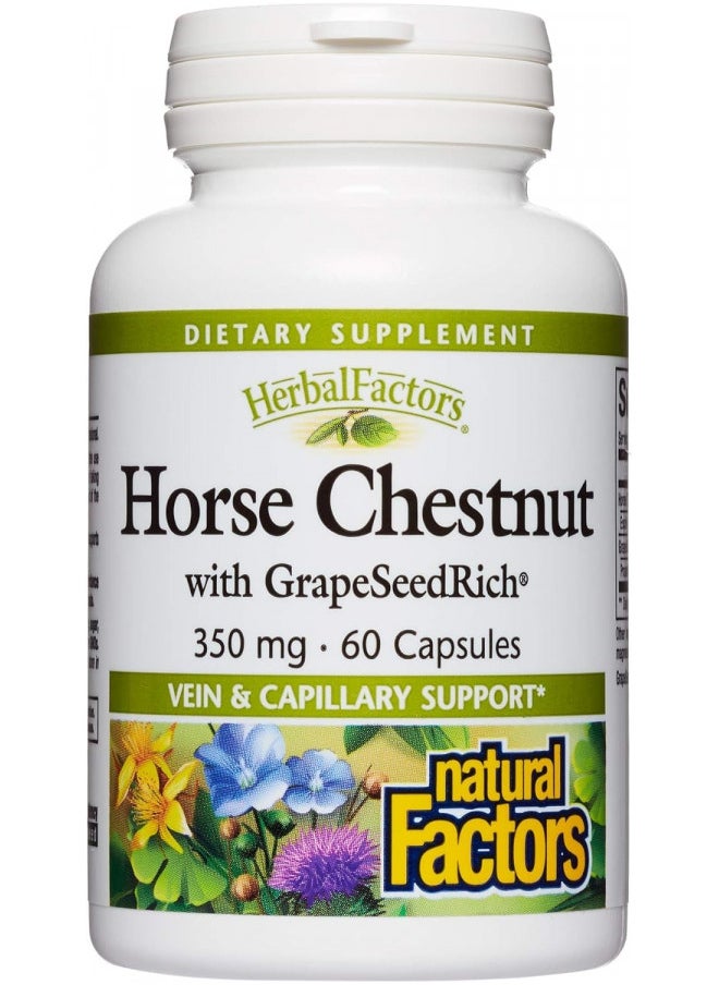 Herbalfactors By Natural Factors, Horse Chestnut, Antioxidant Support For A Healthy Circulatory System and Veins With Grapeseedrich, 60 Capsules (60 Servings)